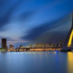 Skyline Rotterdam by night with the Erasmusbrug