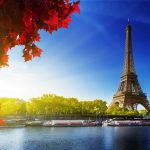 Seine in Paris with Eiffel tower in autumn time