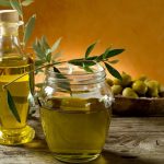 olive oil on wood background