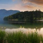 Alps in Slovenia - lake Bohinj , Mountain panorama at sunrise